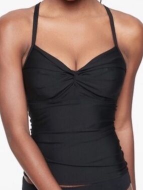 Athleta Black Twist Front Ruched Tankini Top